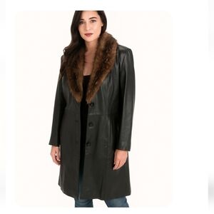 Wilson Leather Women's Black Pelle Studio Vinatge Faux Fur Trim Jacket M